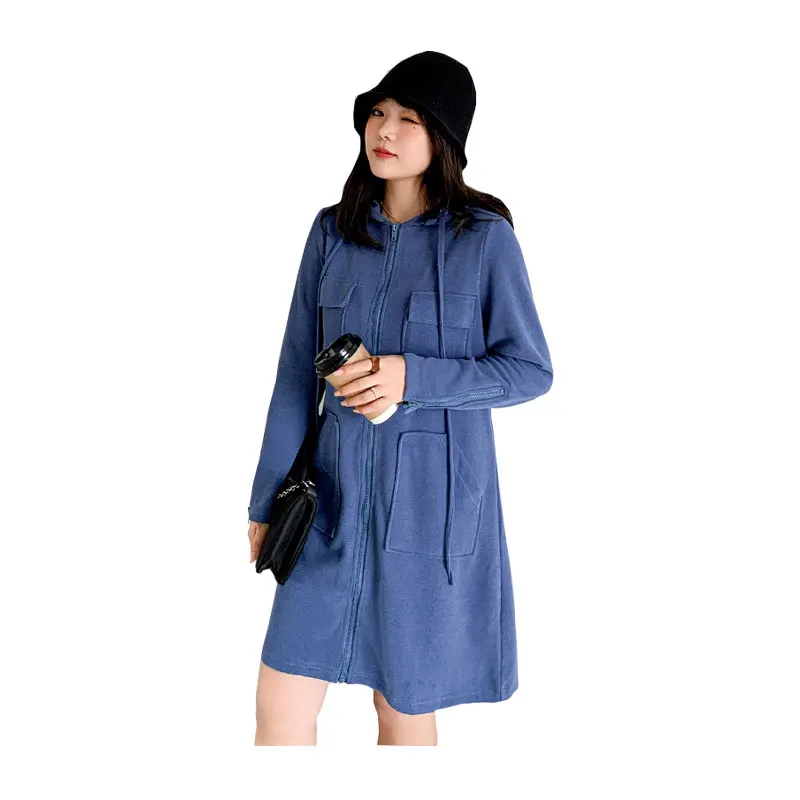 

Женское осеннее платье с капюшоном на молнии и карманом размера плюс, Повседневное платье длиной до колена, 100 кг, можно носить