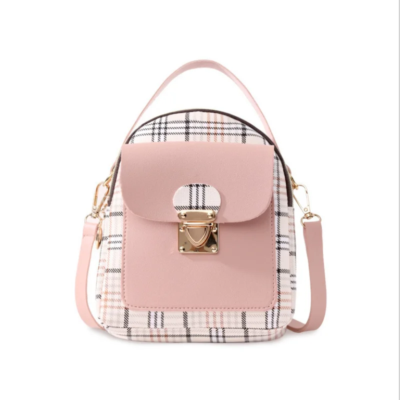 

College Style Leather Mini Backpacks for Women 2021 New Fashion Cute Versatile Plaid Pattern GIRL'S School Bag