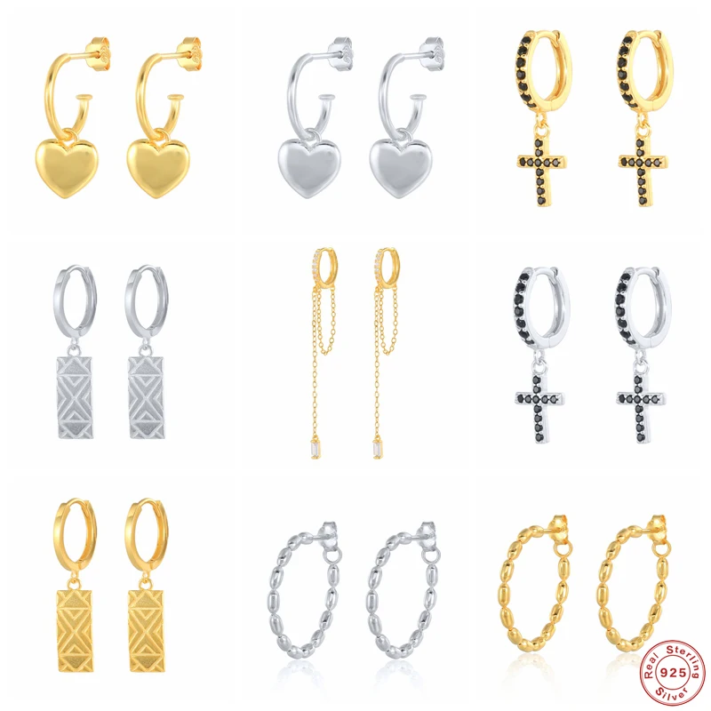 

BOAKO 925 Sterling Silver Heart Cross Charm Hoop Earrings For Women 2021 Trend Pendiente Party Jewelry Valentine's gift for her