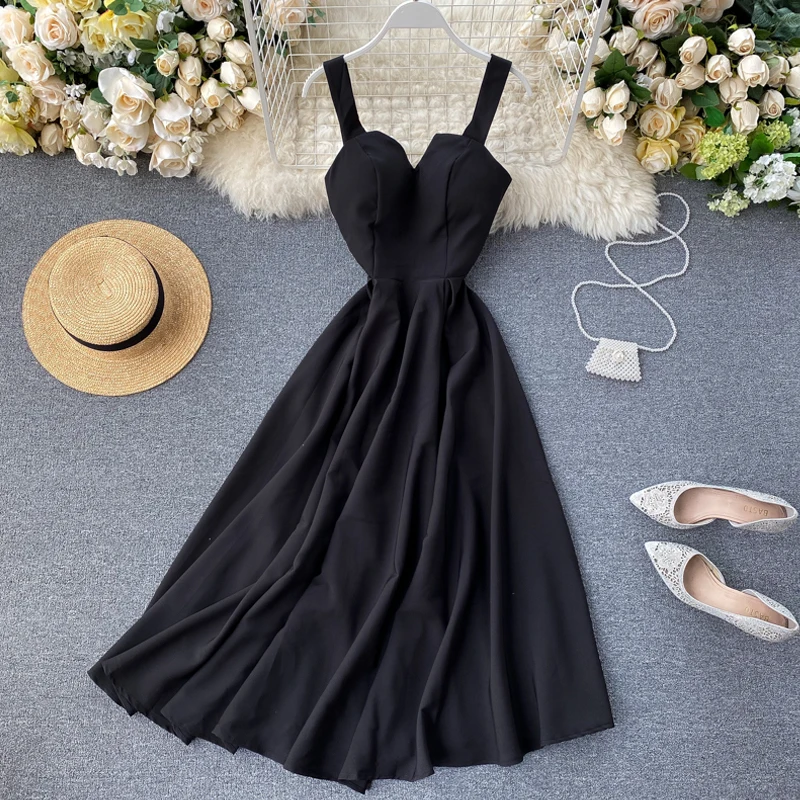 Женское винтажное однотонное платье без рукавов летнее трапеция с высокой