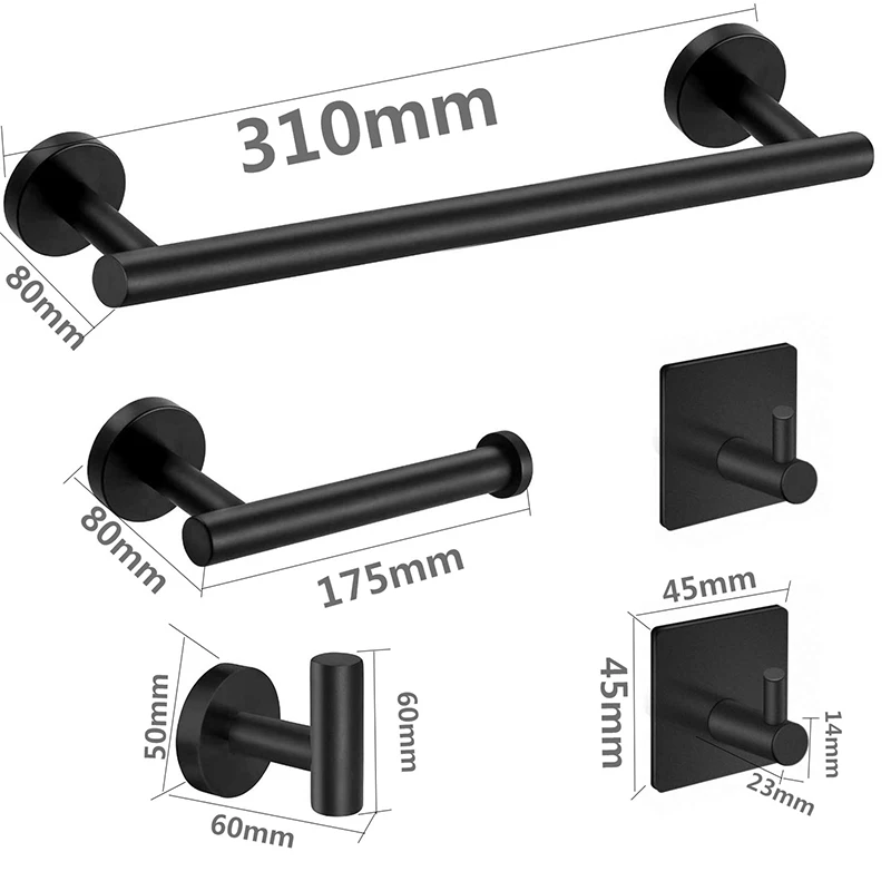 

Black Towel Rack Set 304 Stainless Steel Bathroom Shelf Bathroom Towel Bar Hardware Pendant Storage Holder For Home Hotel