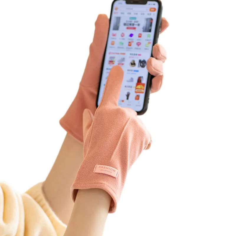 

Women's Suede Plush Gloves Fashion Autumn Ladies Business Winter Touch Screen Full Finger Cycling Driving Outdoor Sports