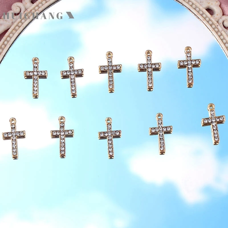 

10Pcs Cross Charms 20*11mm Gold Color Metal Rhinestone Crosses Pendant Wholesale For DIY Necklace Handmade Jewelry Accessories