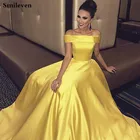 Smileven вечерние платья 2019 Элегантное Атласное официальное платье с открытыми плечами вечернее платье желтое вечернее платье