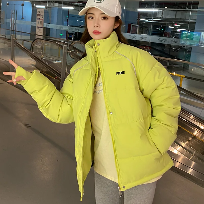 JESSIC Winter Women Oversized Parkas Jacket Fashion Solid Stand Collar Thick Warm Padded Coat Casual Winter Outwear Jacket Parka