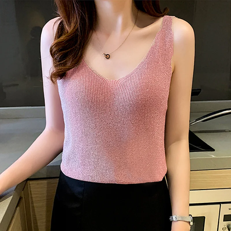 Яркая шелковая Женская майка летняя одежда блестящая эластичная элегантная в