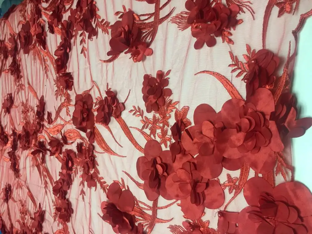 Лидер продаж большое кружево красный цвет 3d цветочное вышитая ткань приятный