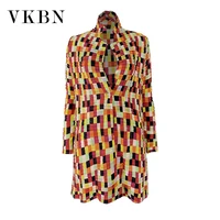 vkbn 2021 new spring autumn jaket women oversized long sleeve mandarin collar open stitch pleated fabric color printing