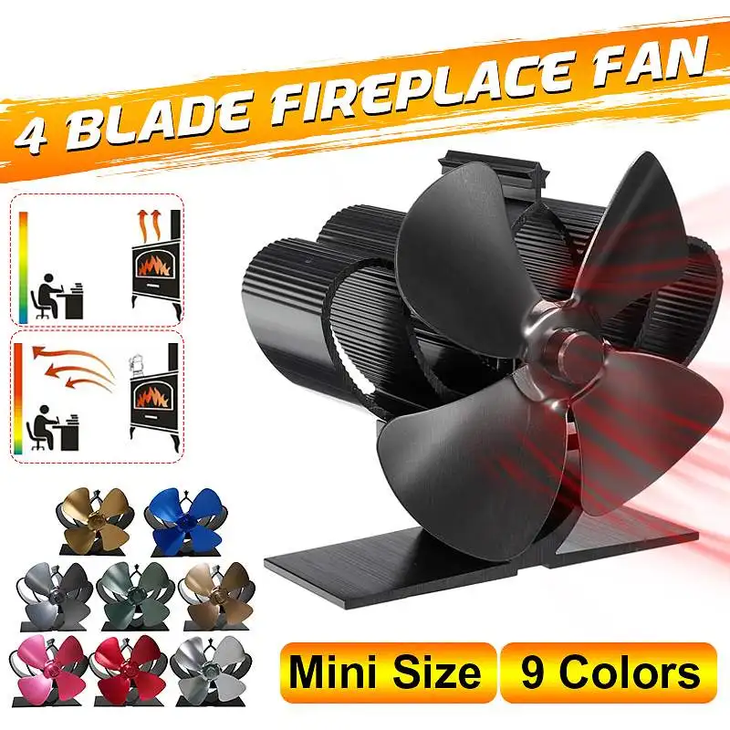 

Mini Black Fireplace 4 Blade Heat Powered Stove Fan komin Log Wood Burner Eco Friendly Quiet Fan Home Efficient Heat Distribute