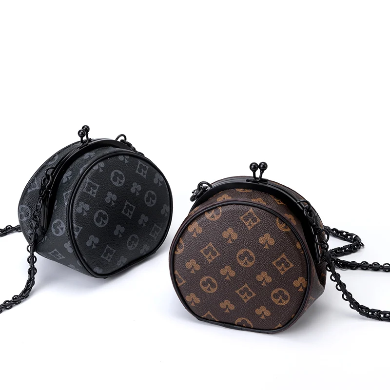 Маленькие круглые женские сумки с винтажным принтом 2020 Классические на плечо