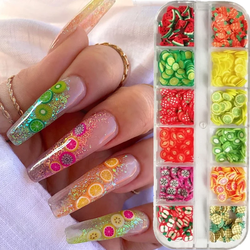 

1 Box 3D Nail Art Fruit Tiny Slices Polymer Clay Design Colorful Flower Fruit DIY Tips Nail Art Decorations Manicure Slice