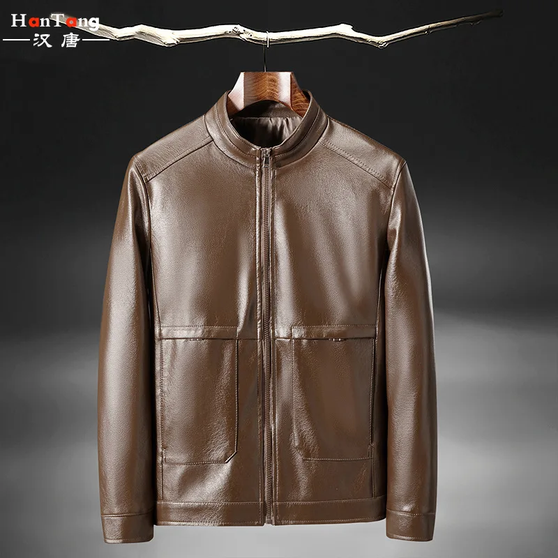 

2021 new men's PU leather jacket, spring and summer thin section stand-up collar zipper casual men's leather jacket