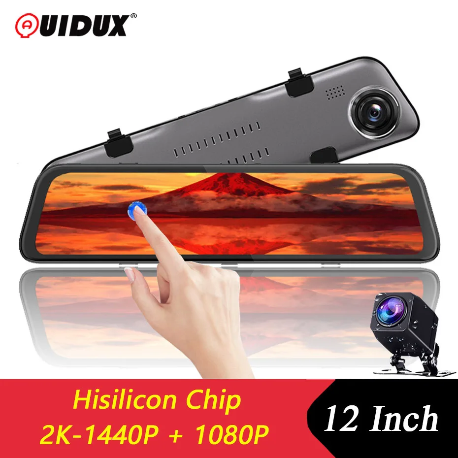 Зеркало видеорегистратор QUIDUX 12 дюймов 2K 1440P Super HD для Huawei Hisilicon CPU Sony