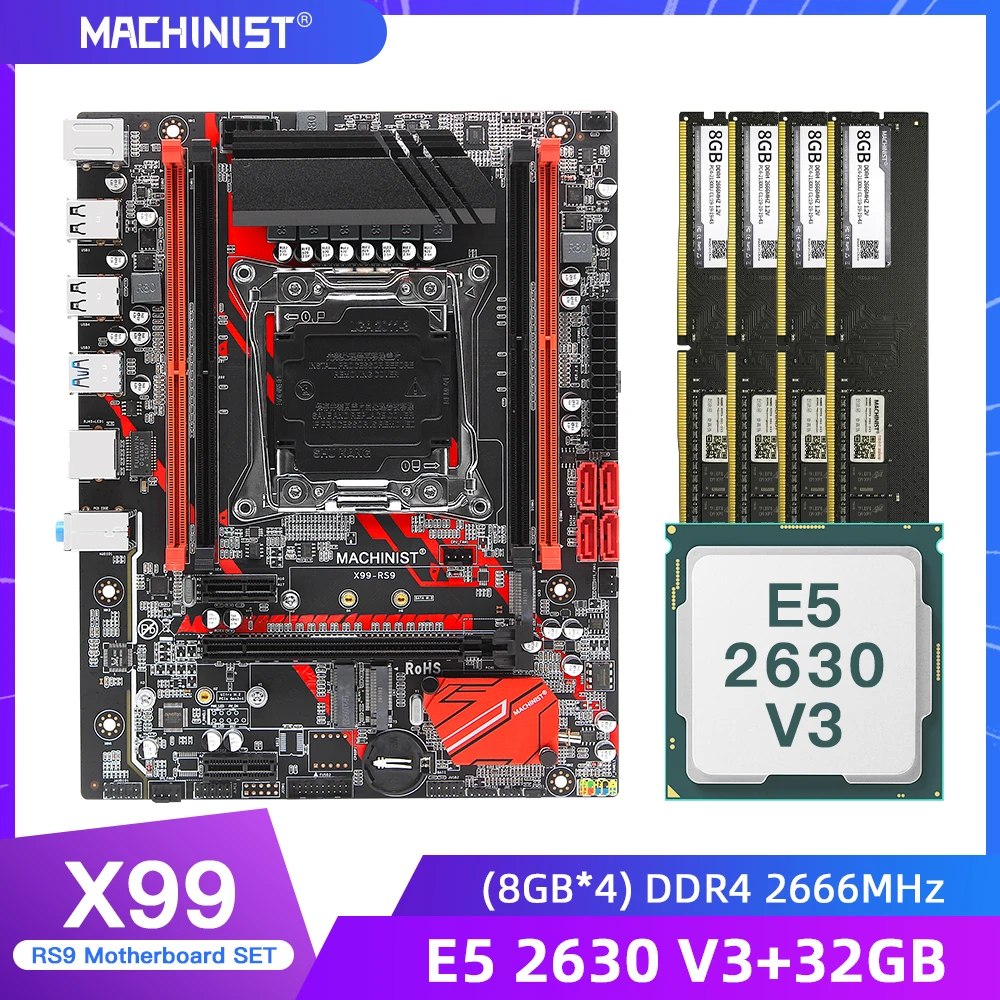 Billig MASCHINIST X99 Motherboard LGA 2011-3 Set Kit Mit Intel Xeon E5 2630 V3 Prozessor DDR4 32G(4*8G)2666MHz RAM Speicher M-ATX X99-RS9
