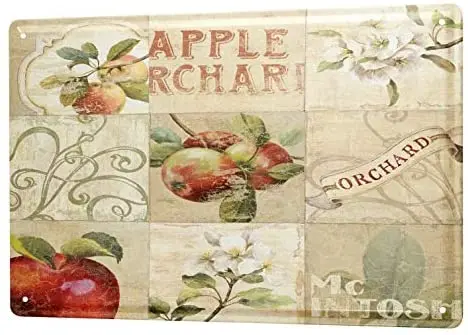 

Жестяной знак Декор таблички растения Украшение яблоки цветение сада 8X12