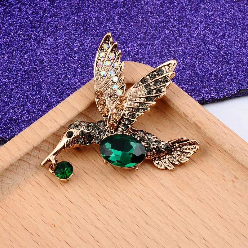 

Cute Female Small Bird Brooches For Women Charm Rose Gold Color Wedding Jewelry Vintage Green Crystal Pin Dress Coat Accessories