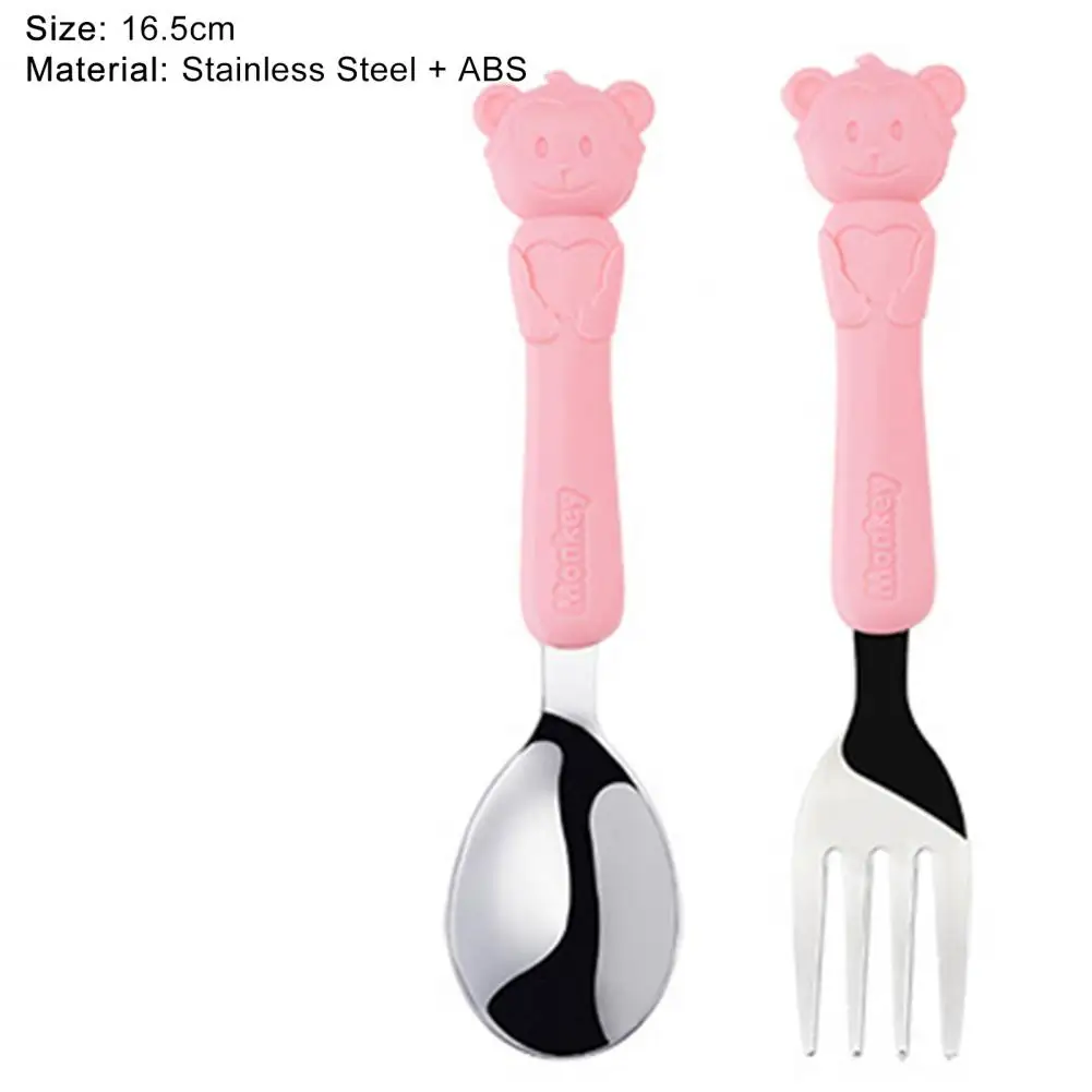 

2Pcs/Set Kids Tableware Cartoon Animal Portable Utensils Baby Training Spoon Fork for Feeding Infant Baby Gadgets Dinnerware