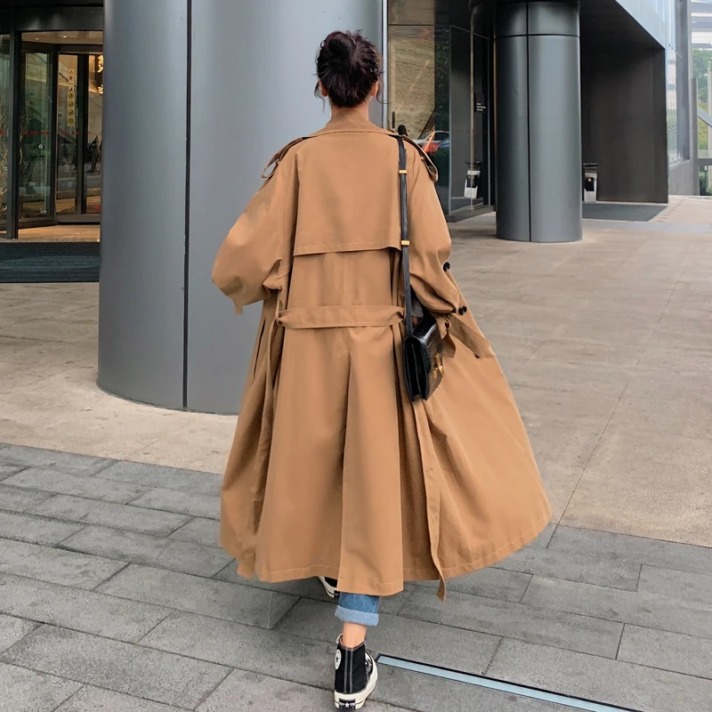 

Brand New Khaki Blue Women Trench Coat Long Double Breasted Belted with Storm Flaps Spring Autumn Windbreaker Outerwear Quality