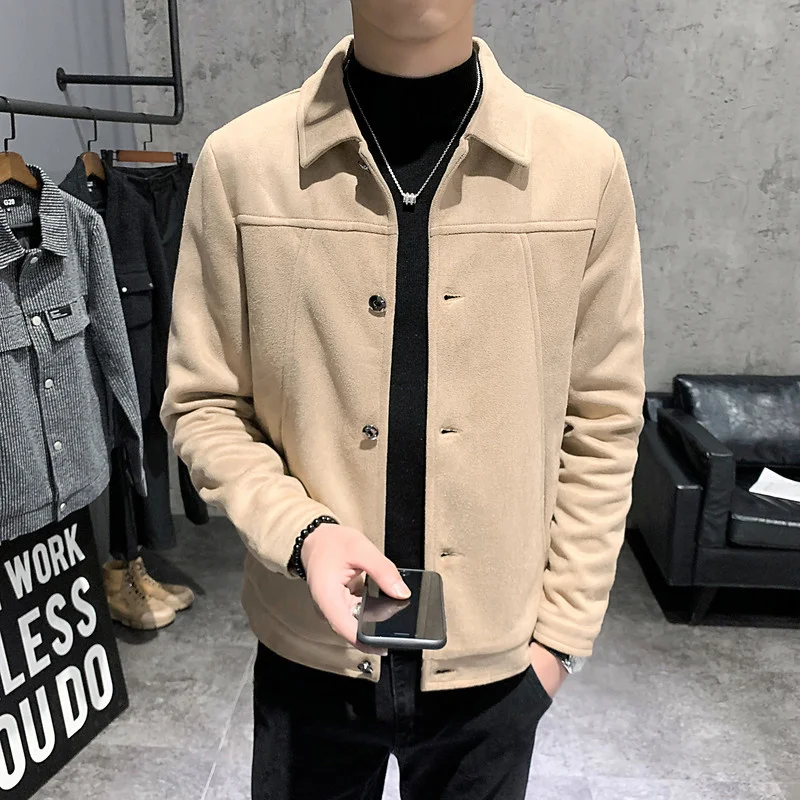 Мужское шерстяное пальто с отложным воротником повседневная куртка из смесовой