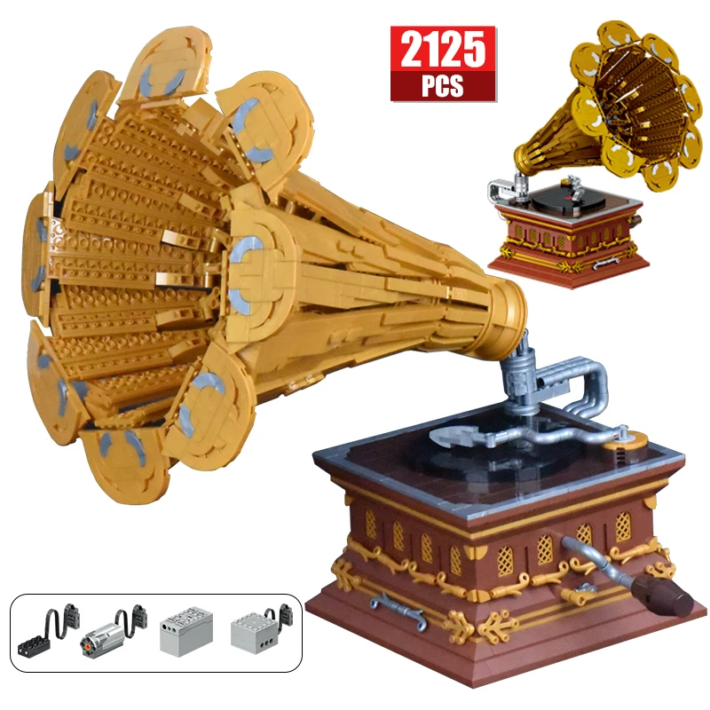

2125Pcs Friends Furnishings Classical Electric Gramophone Building Blocks City Home Retro Record Player Bricks Toys for Children