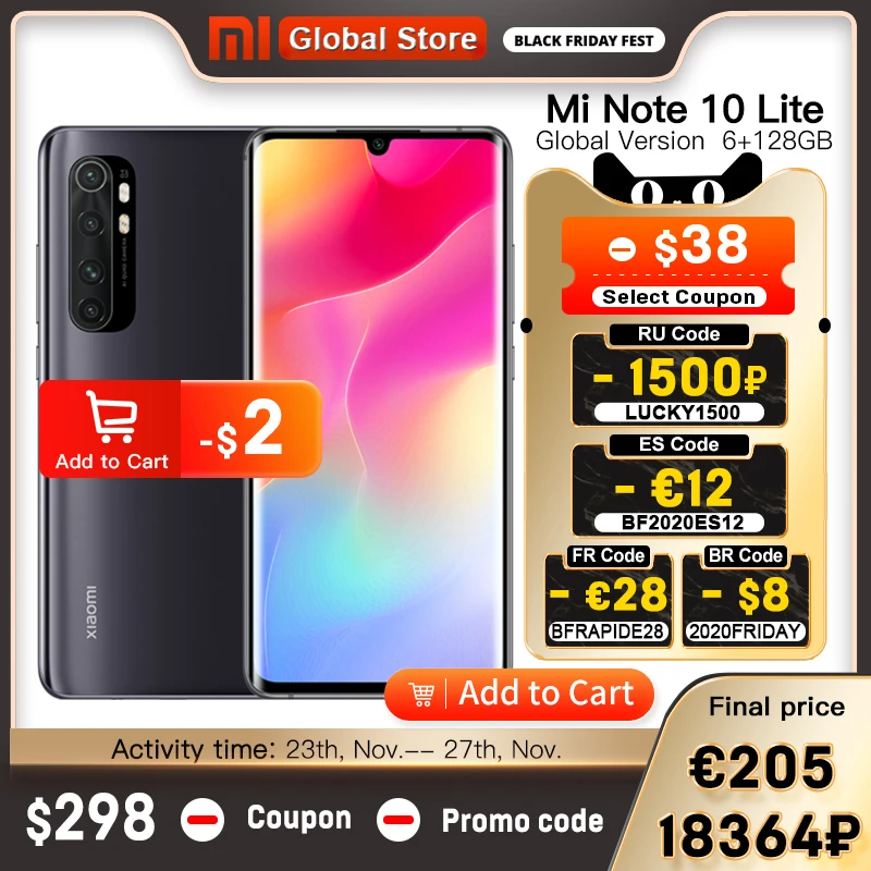 Смартфон Xiaomi Mi Note 10 Lite 6 + 128 ГБ Snapdragon 730G 8 ядер экран 57 дюйма|Смартфоны| |