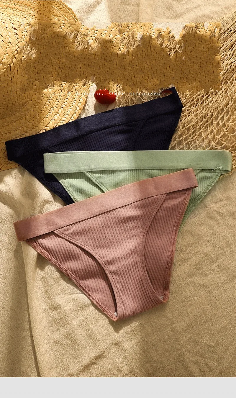 Трусы бикини женские с эластичной талией пикантное нижнее белье однотонные