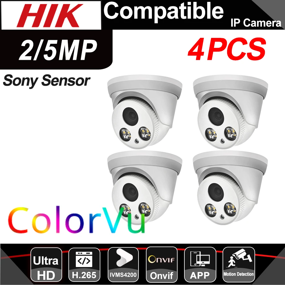 Hikvision совместимая с 2 МП 5 4 шт. оптовая продажа ColorVu POE IP камера безопасности IR 30m ONVIF