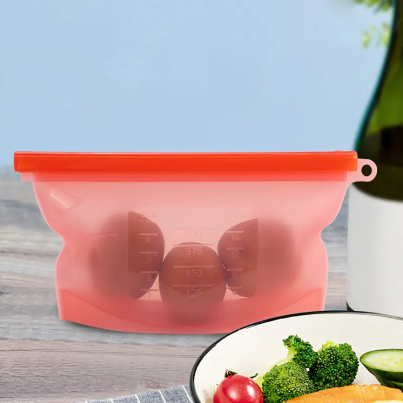 

500ml Silicone Food Bag Reusable Fresh-keeping Bag Fruit and Vegetable Sealed Bag Leak-proof Food Storage Ziplock Bag