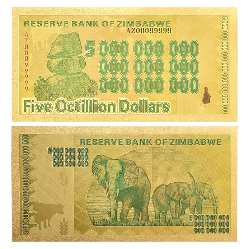 Zimbabwe$ Z100 триллион/100 кинтриллион/5 октиллион/100 декальон долларовые банкноты из золотой фольги реплики банкнот Бумажные деньги бизнес подарок