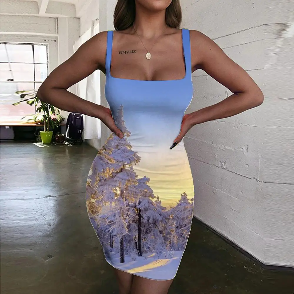 

Giyu Landscape Dresses Women Forest Ladies Dresses Christmas Sundress Snow 3d Print Womens Clothing Club Vintage Boho Femme