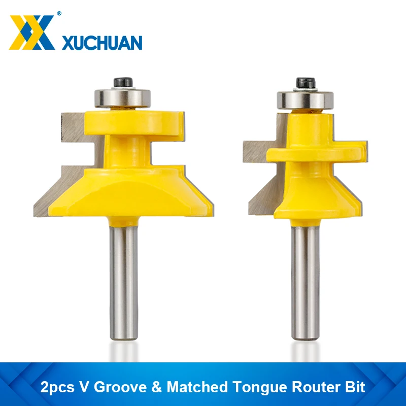 

V Groove & Matched Tongue Router Bit 2pcs 8mm Shank Woodworking Groove Cutters Tungsten Carbide Joint Router Bit Wood Router Bit