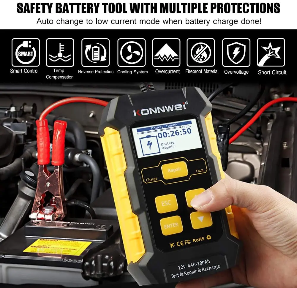

2021 NEW KW510 Battery Tester Full Automatic Battery-chargers Power Puls Repair Chargers Wet Dry Lead Acid Car Battery Chargers