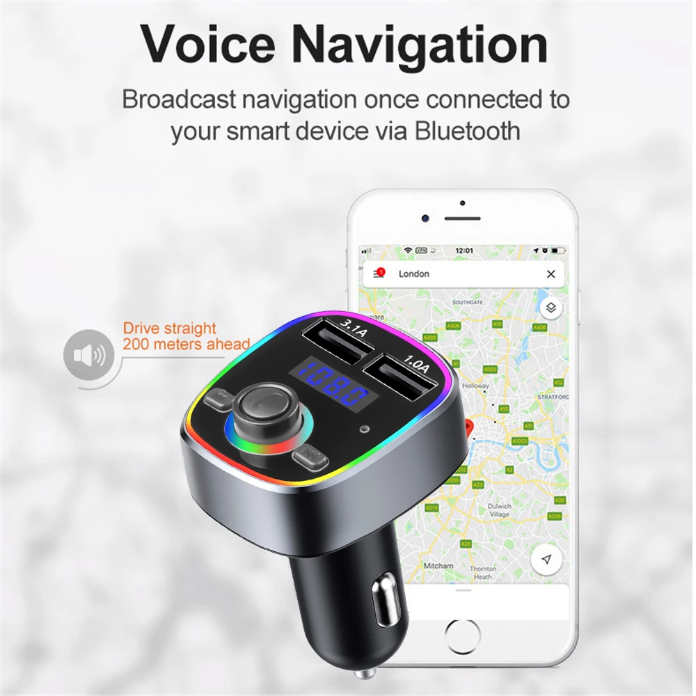 

Car FM Transmitter Bluetooth 5.0 Handsfree Audio Receiver Dual USB Fast Charge TF U Disk Play MP3 Music Player Car Accessorie