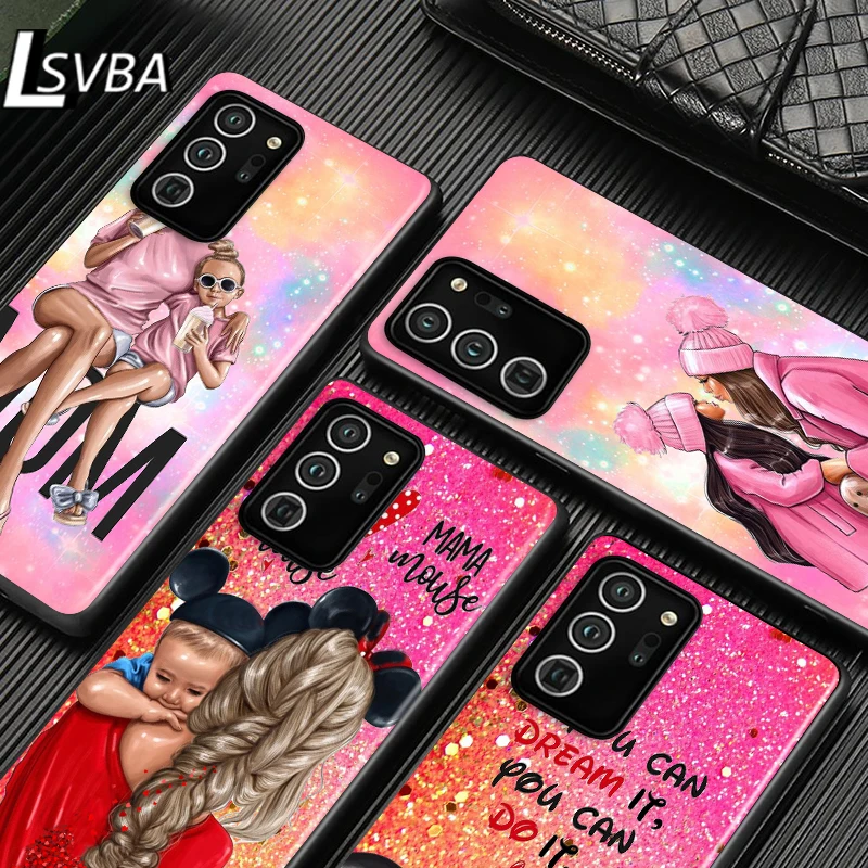 

Lucky Cute Mom baby Soft TPU for Samsung Galaxy S21 S20 FE Ultra Lite S10 5G S10E S9 S8 S7 S6 Edge Plus Black Phone Case