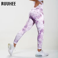 ruuhee tie dye tight leggings sports women fitness with pocket yoga pants stretch workout leggings patchwork slim gym leggings