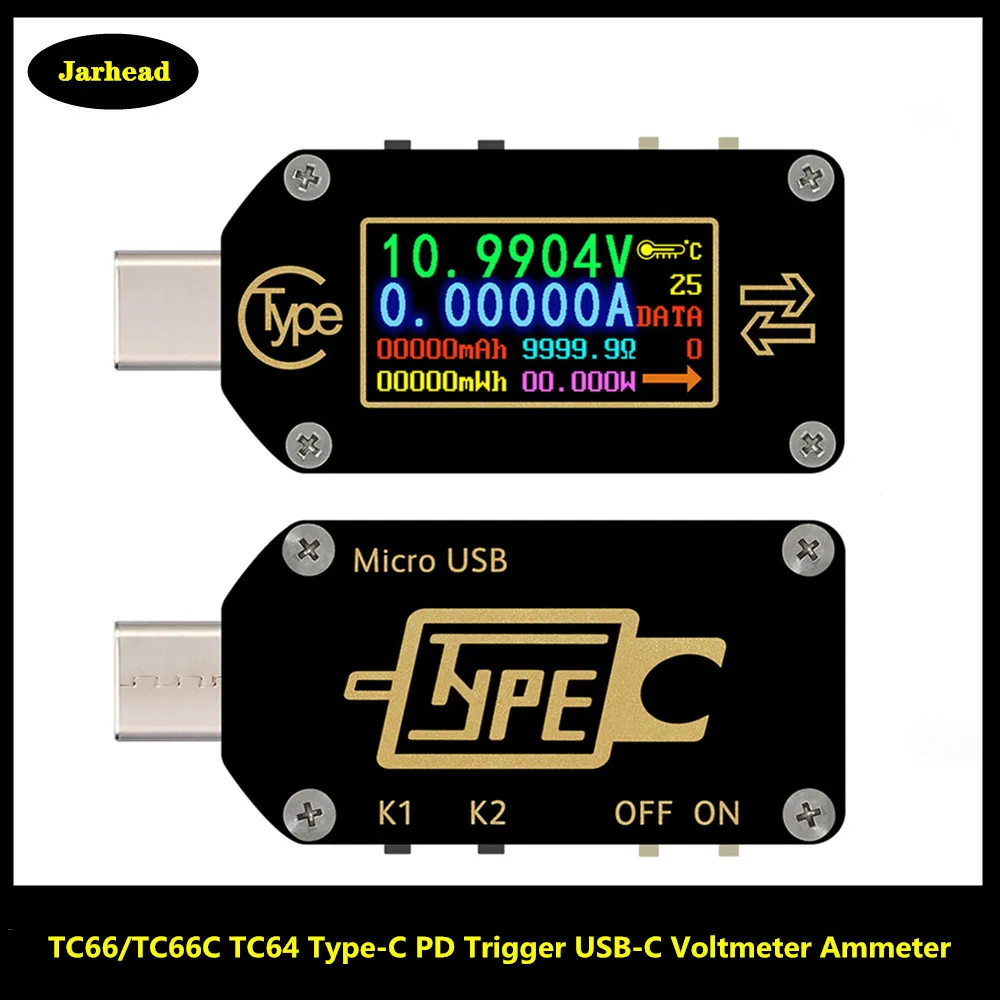 TC66/TC66C TC64 Type-C PD триггер USB-C Вольтметр Амперметр Напряжение 2-сторонний измеритель