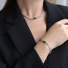 Европейский и американский ожерелье из титановой стали, браслет с зеленым цирконием, позолота 18 карат, ювелирные украшения для шеи, модные аксессуары