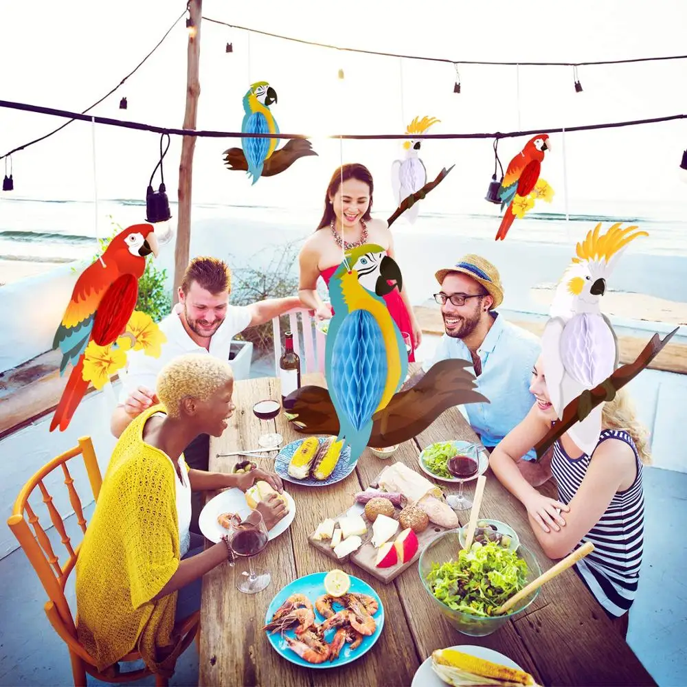 3 шт. тропические птицы соты попугай Гавайский Летний пляж Тики Бар Luau вечерние