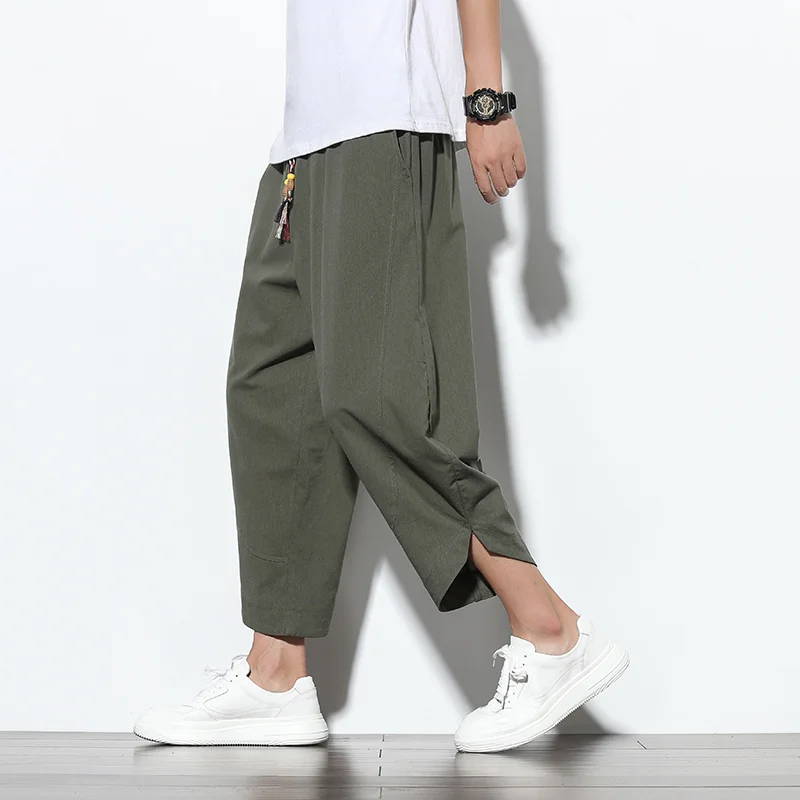 

Men 2021 Autumn Ankle-length Pants Solid Harem Pants Mens Casual Hip Hop Korean Style Joggers Male High Street Clothes Trousers