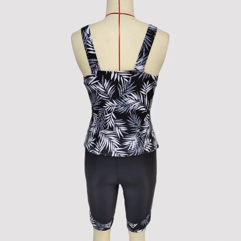 

2021 New Large Size Black zipper Biquini Plus size swimwear Women tankini Set Sport Two Piece Swimsuit with Shorts badpak