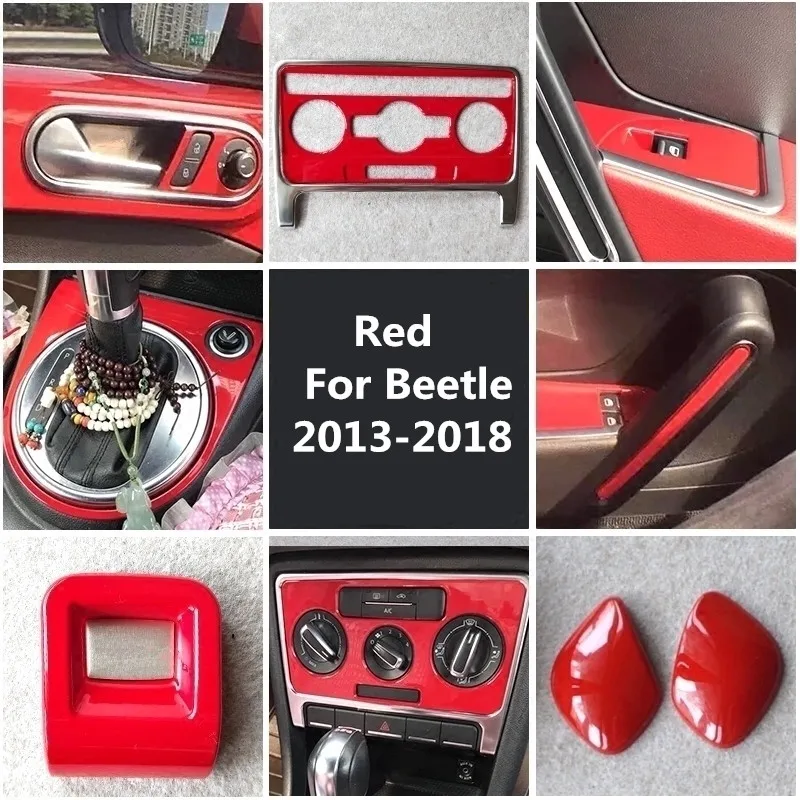 

Red Car Interior Styling A/C Window Control Panel Cover Shift Knob Gear Panel Moulding Trim for Volkswagen Beetle 2013 - 2018