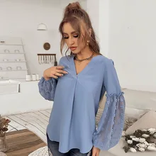 Temperament Commuter Puff Sleeve Top 2022 Summer Stitching Long Sleeve Shirt Leisure Holiday Style  