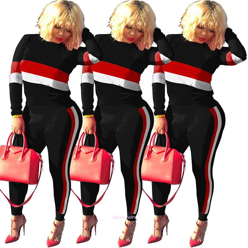 100 шт/партия Модный женский вязаный костюм на осень хит продаж одежда в полоску