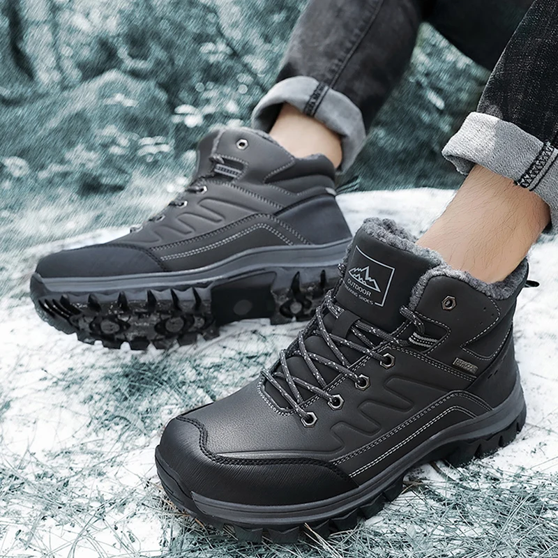 Брендовые зимние мужские ботинки теплые меховые водонепроницаемые ботильоны