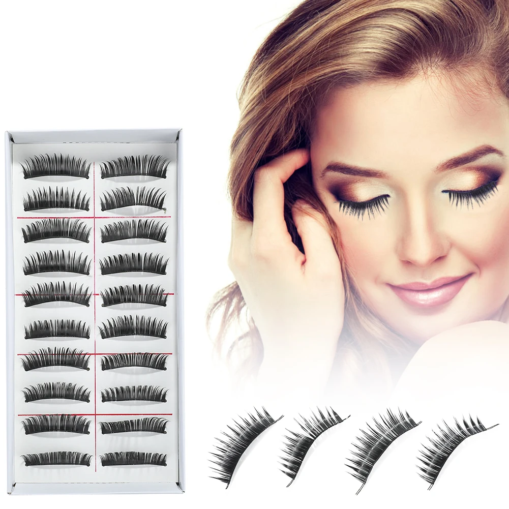 

10 Pairs of Natural Vivid Fake Eyelashes Transparent Stems Small Cross on The Eyelashes Bare Makeup Beauty