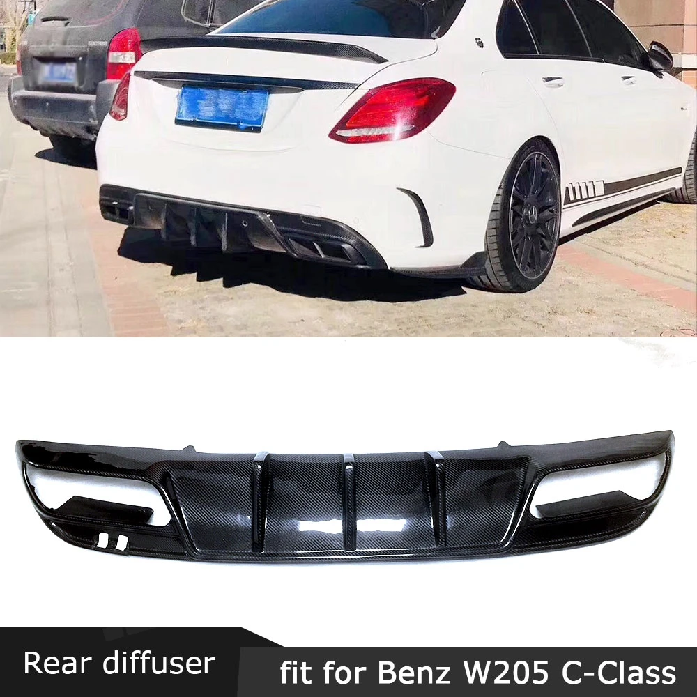 Углеродного волокна диффузор губа на задний бампер спойлер для Mercedes Benz C class W205