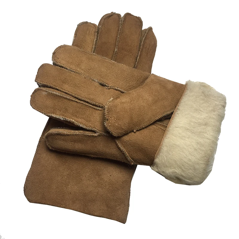Men's Leather gloves New genuine sheepskin leather glove for men Outdoor Winter warm fur thickening thermal patchwork gloves G31 - Цвет: Brown B