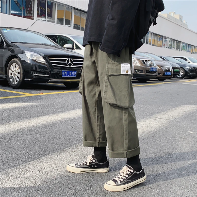 

Summer Multi-pocket Cargo Pants Men's Korean Fashion Loose Casual Pants Men's Harajuku Streetwear Hip-hop Ankle-length Pants Men