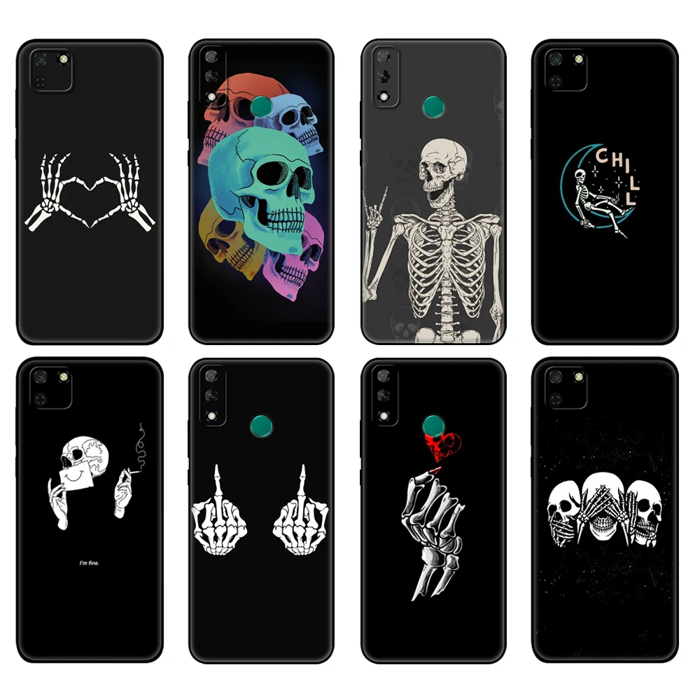 Черный чехол из ТПУ для Huawei Y9S, Y6S, Y8S, Y5P, Y7P, Y8P, чехол для Huawei Y5 lite Prime 2018, Y6 2019, чехол с забавным черепом