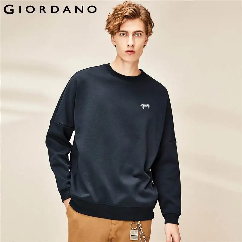 

Мужская толстовка с вышитым значком Giordano, Свободный свитшот с заниженными плечами, однотонная мягкая толстовка 01020867